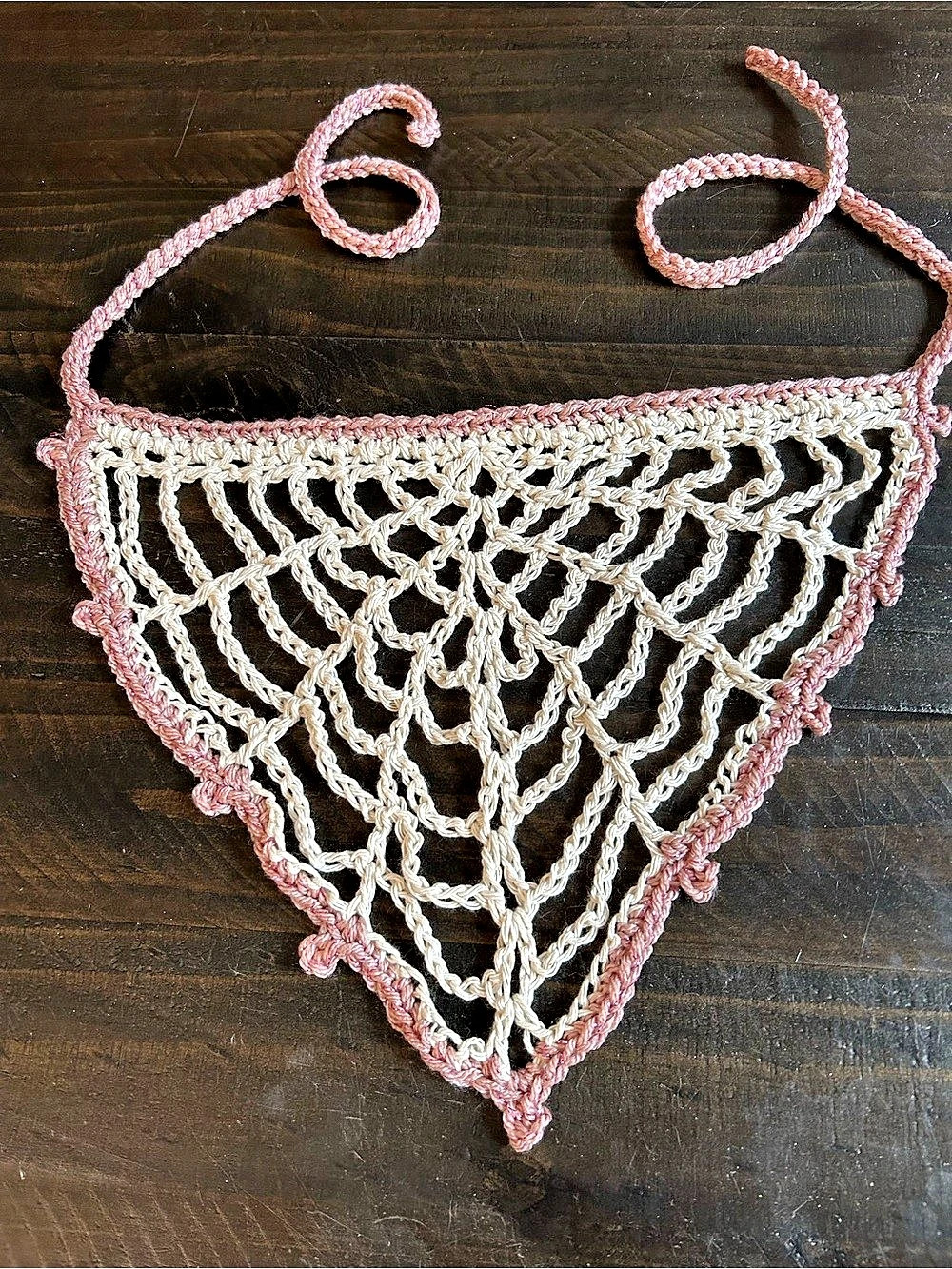 Crochet bandana in Pink & Cream Like New